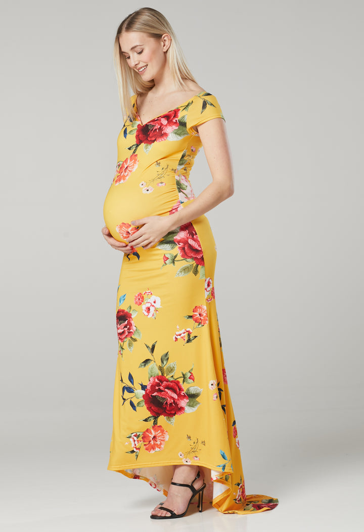 Sukienka ciążowa z trenem na sesje zdjęciowe