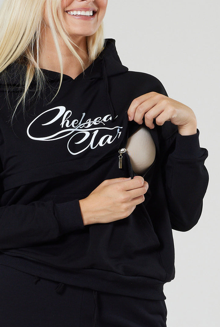 Komplet Dresowy: Joggersy + Bluza Ciążowa i do Karmienia z Logo Chelsea Clark