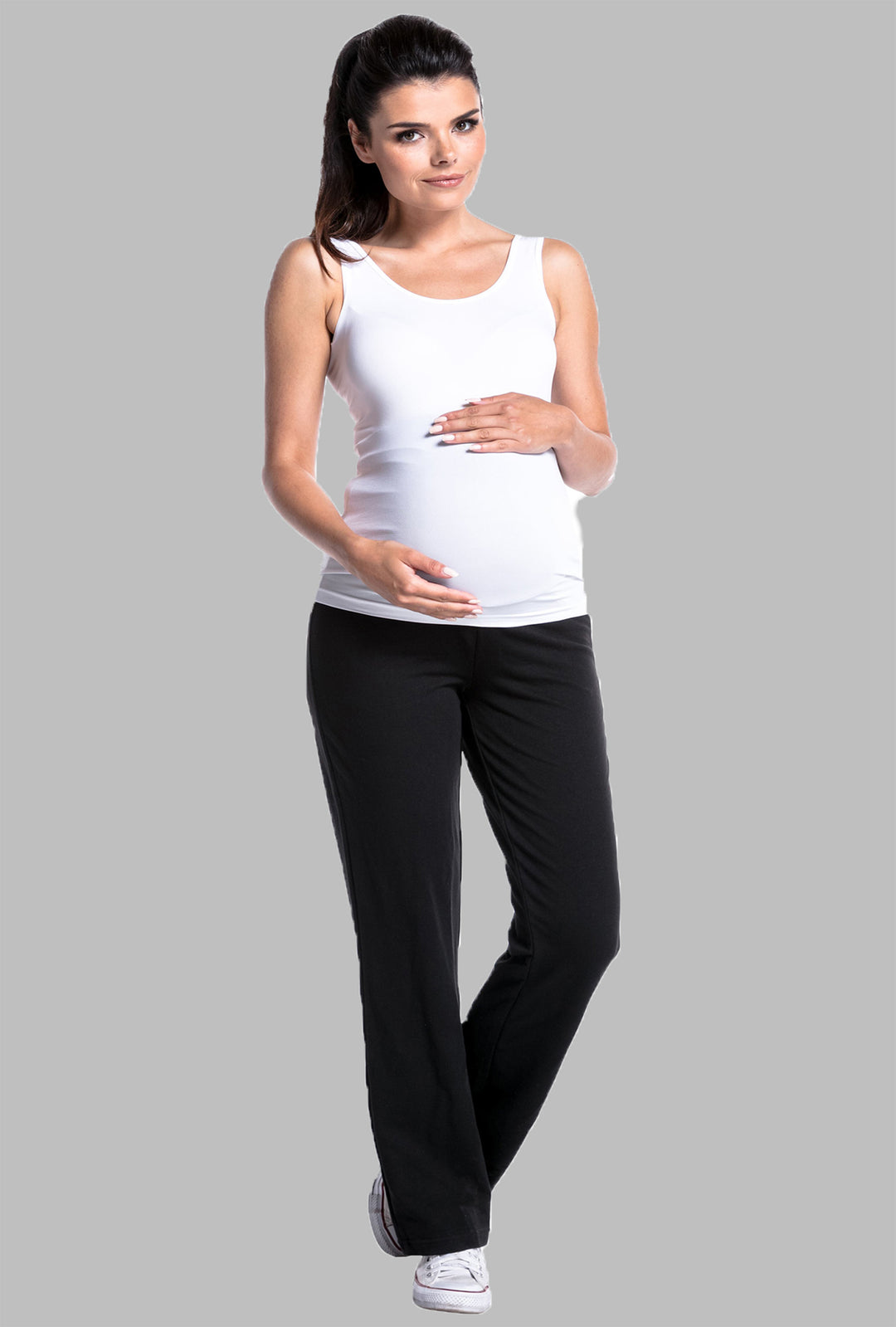 Dresowe Spodnie Ciążowe z Elastycznym Panelem - Średnia Nogawka