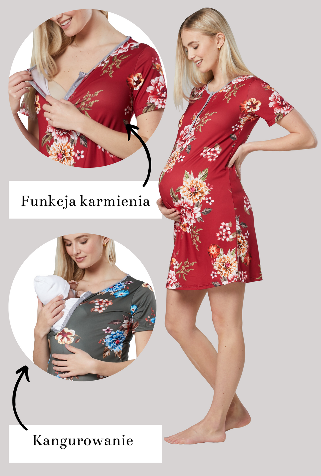 Koszula Ciążowa w kwiaty z Funkcją Karmienia